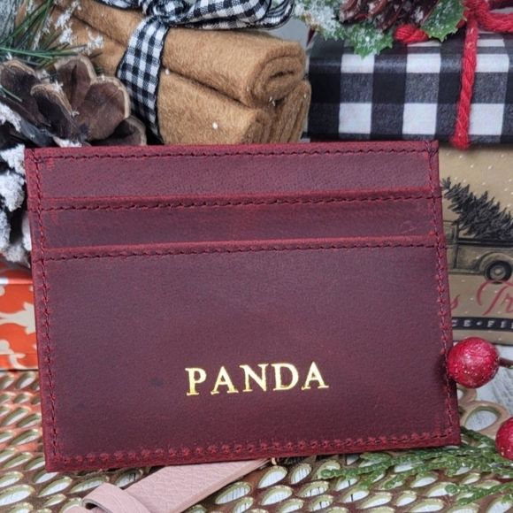 Men's Genuine Crazy Horse Leather Card Case Red - Picture 5 of 6